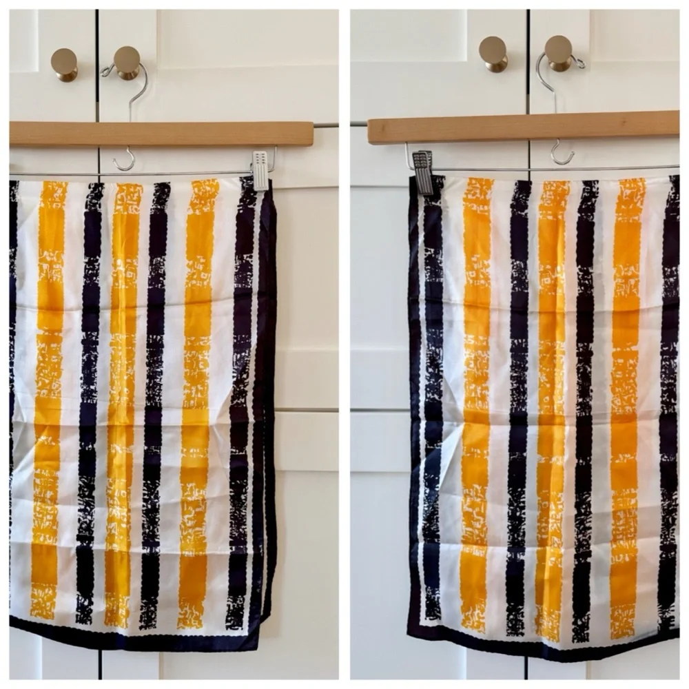 BUNDLE (2) Retro Print Scarves: Sheer Pink Stripe & Art Stripe (Mustard & Black)